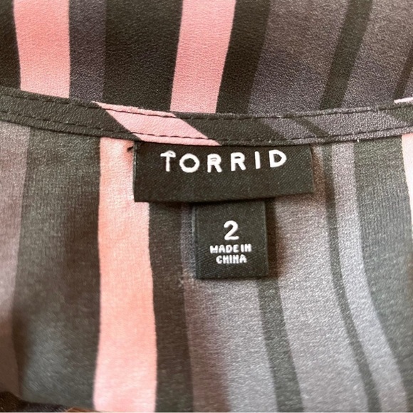 Torrid Purple Stripe Crepe Wrap Crop Blouse Top Long Sleeve Plus Size 2 2X - Picture 11 of 14